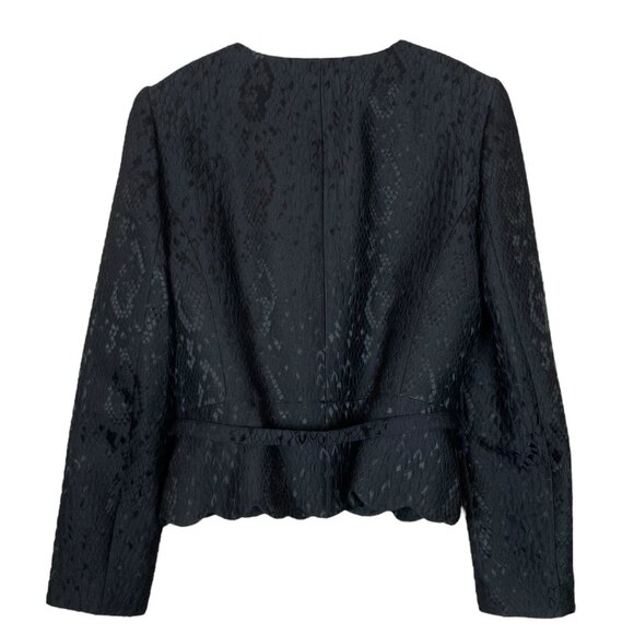 Albert Nipon Snake Print Scalloped Belted Evening Jacket Dark Brown-Black Size 4 - Picture 2 of 9